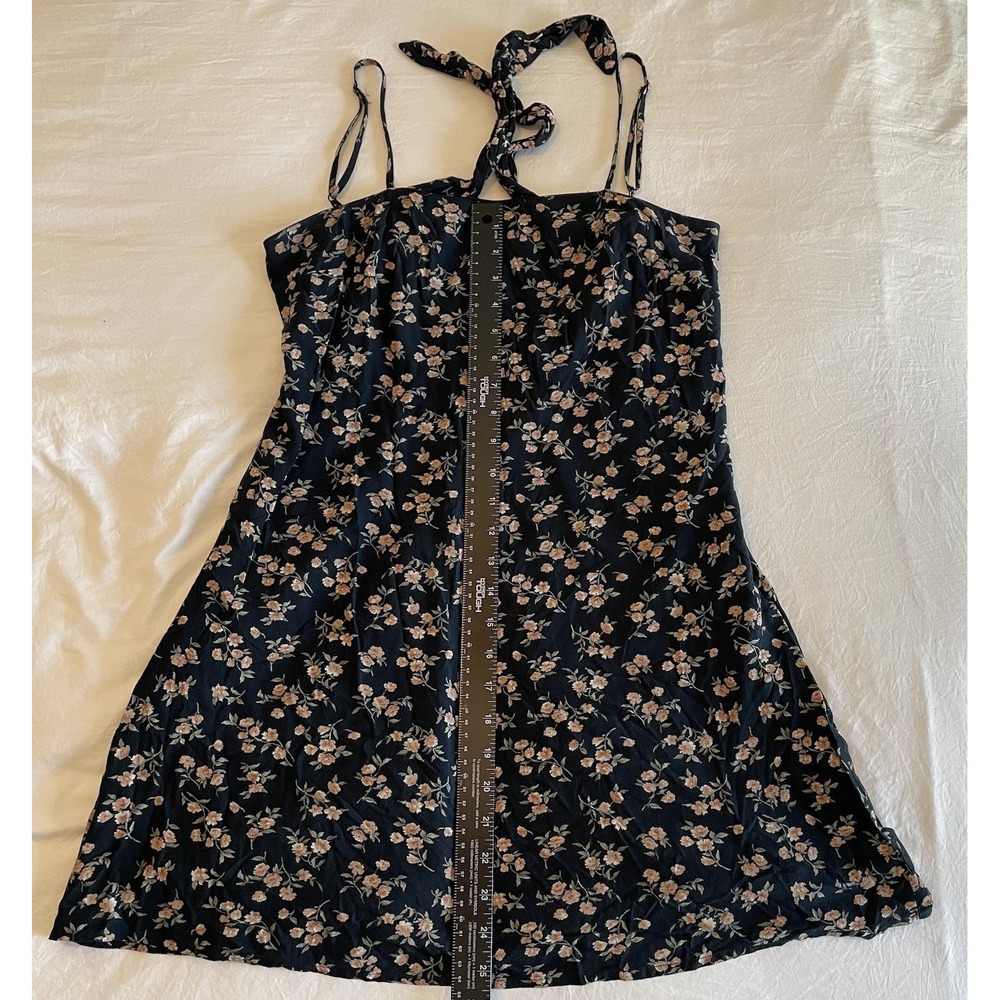 American Eagle Black Floral Mini Slip Dress Medium Tie Back Cottagecore Coquette - Picture 5 of 11